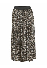 Gonna maxi con base nera, caratterizzata da un motivo astratto beige e grigio. Vita elasticizzata, design plissettato, tessuto leggero.
