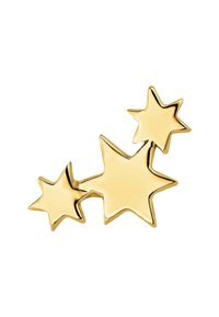 Broche en forma de estrella en tono dorado que presenta tres estrellas de diferentes tamaños, con superficie lisa y acabado metálico pulido.