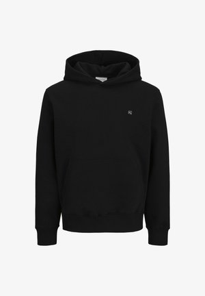 Czarna bluza z kapturem, wykonana z miękkiego materiału. Posiada kieszeń typu kangur, ściągacze przy mankietach oraz małe logo na piersi. Klasyczny krój i prosty design.