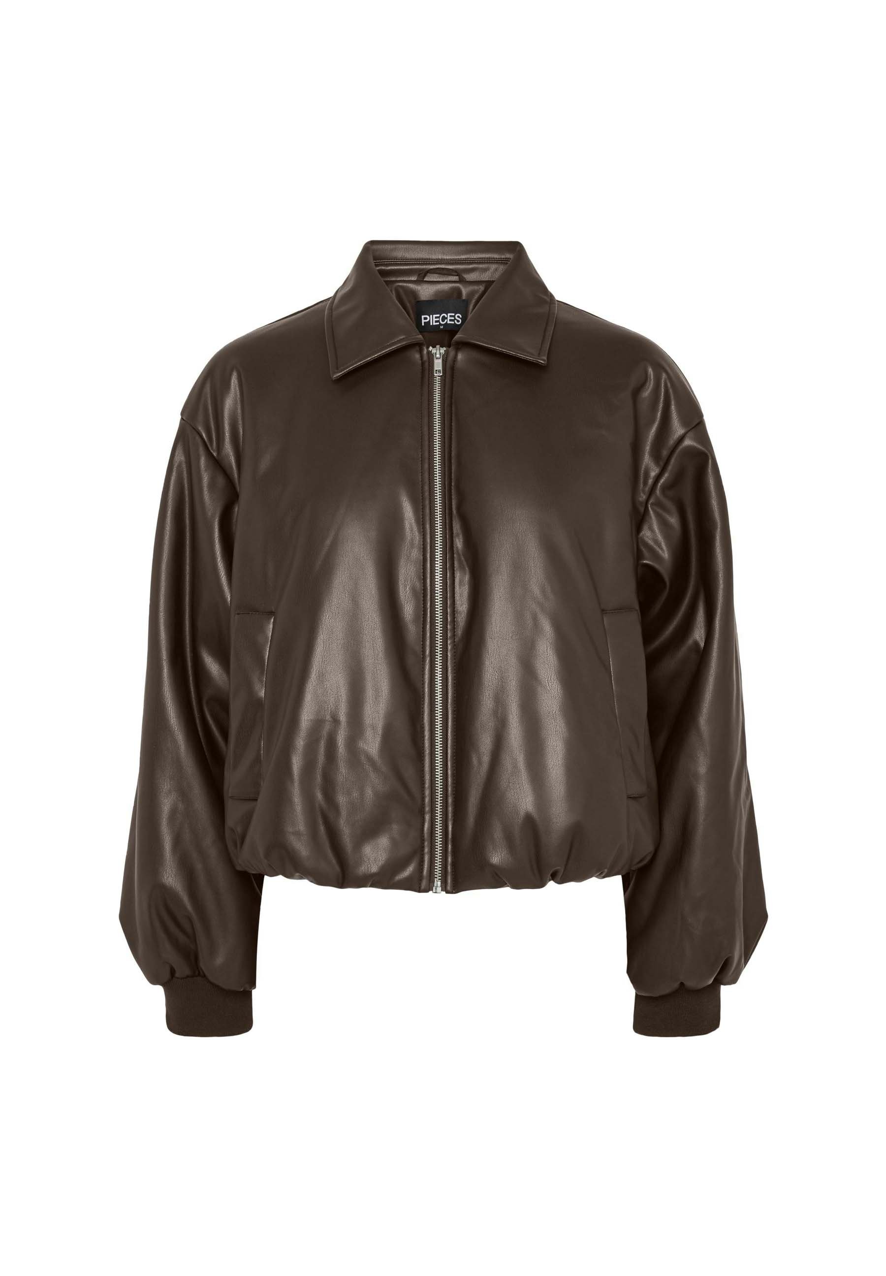Pieces bomber PCLARA COATED - Faux leather jacket - hot fudge/dark