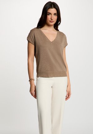 Morgan, MORGAN MORGAN OVERSIZED V-NECK SWEATER - T-Shirt print - taupe