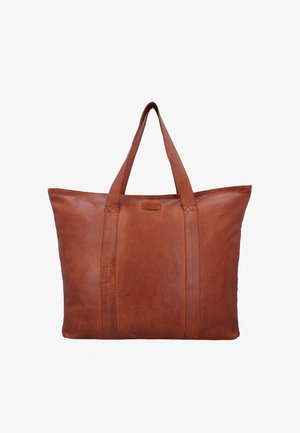 Hnedá kožená taška na rameno s dvoma popruhmi a obdĺžnikovým tvarom, na bielom pozadí.