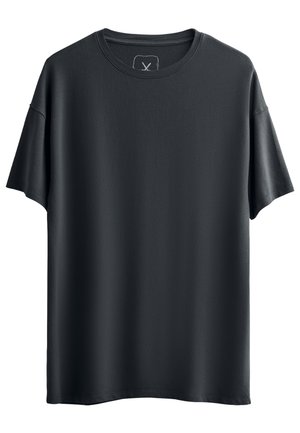 Zwart T-shirt met korte mouwen en een ronde hals, gemaakt van zachte stof. Heeft een relaxte pasvorm en een minimalistisch design zonder extra accenten.