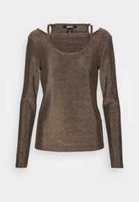 DKNY CUT OUT TOP - Pullover - dark gold/black