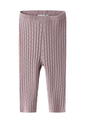 Leggings leggeri di colore rosa chiaro con un design a coste, lunghezza a metà polpaccio, materiale morbido e vita elasticizzata per il comfort.