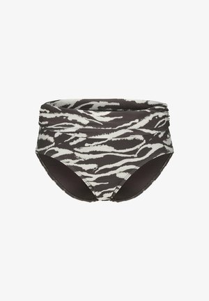 Schwarz-weißes Bikinihöschen mit hohem Bund und Zebramuster, mit gerafftem Taillenbund, entworfen für Bademode.