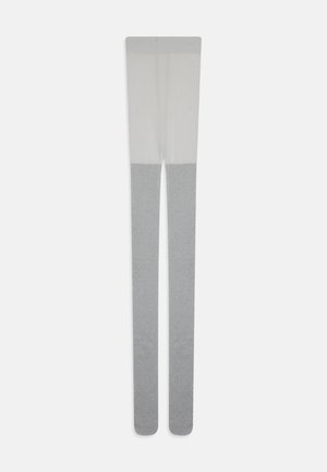 Tynne, lysegrå tights med en teksturert, glitrende sølvfarge nederst. Glatt finish med et tettsittende design for komfort og brukervennlighet.