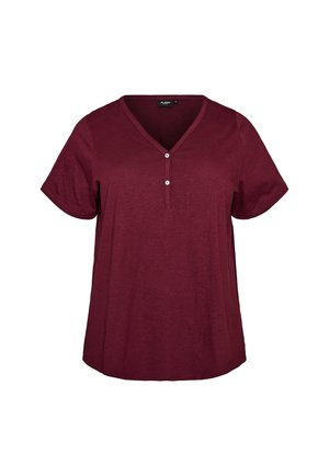 Zizzi, FLASH - T-SHIRT MIT KNOPFLEISTE - T-shirts basic - dunkles bordeaux