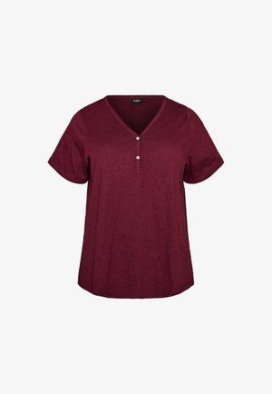 Zizzi, FLASH - T-SHIRT MIT KNOPFLEISTE - T-shirts basic - dunkles bordeaux