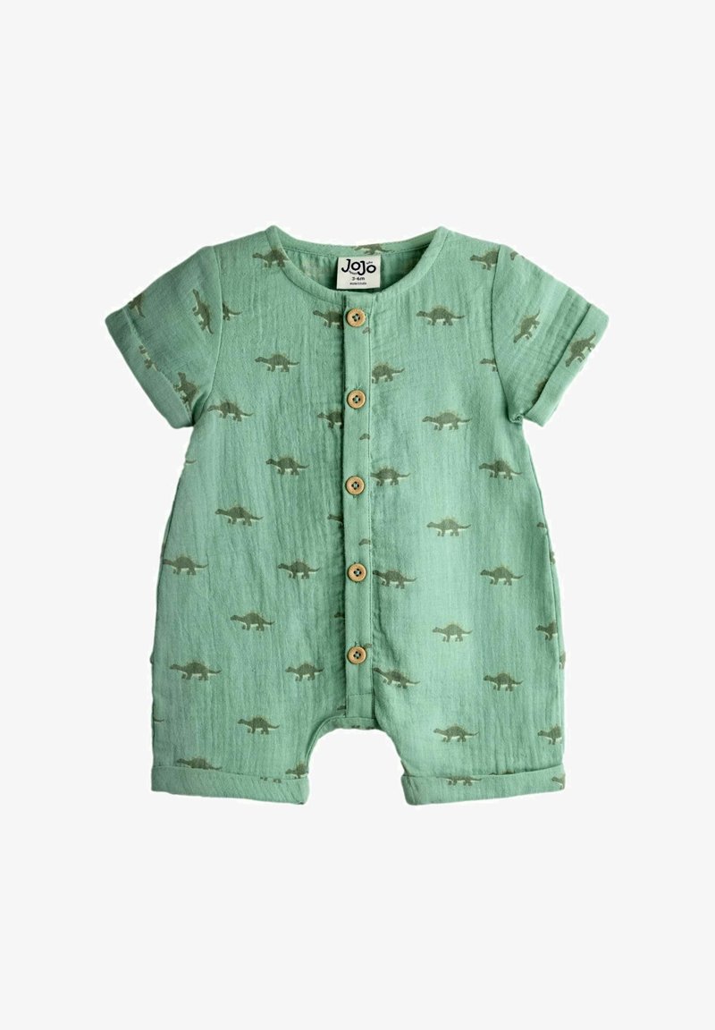 Body vert à manches courtes pour bébé avec boutons en bois et motif de dinosaure gris, taille 3-6 mois.