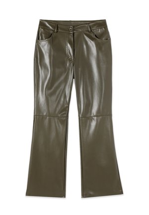 Oltre, PANTALONI FLARE IN TESSUTO SPALMATO - Pantaloni - verde militare