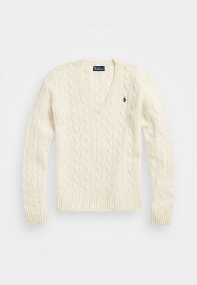 Polo Ralph Lauren CABLE KNIT WOOL CASHMERE V-NECK SWEATER - Pulóver - cream