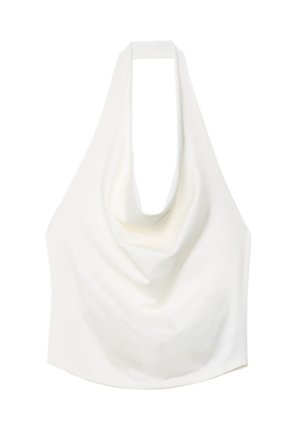 Weißes Halftertop aus glattem Stoff, mit einem cowl-Ausschnitt und einem offenen Rücken. Schlichte, figurempfindliche Form ohne Verzierungen.