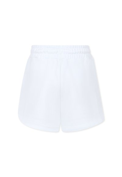 Shorts bianchi realizzati in tessuto morbido, con una vita elastica e orlo curvo. Nessuna tasca o decorazione visibile.