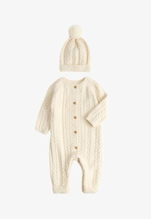 Marks & Spencer, 2 PIECE CABLE KNIT ALL-IN-ONE WITH HAT (7LBS - 12 MTHS) UNISEX SET - Mütze - light cream