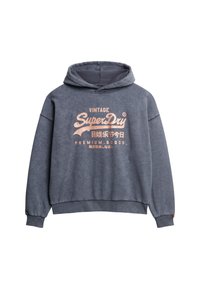 Sudadera con capucha en tejido gris oscuro con un acabado texturizado. Cuenta con un logo impreso en oro rosa y puños y dobladillo acanalados.