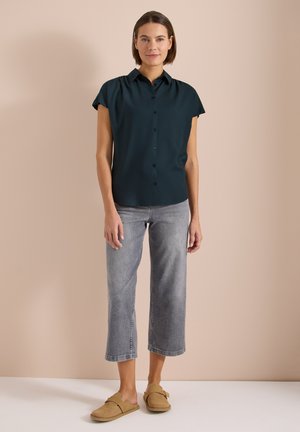 Cecil, BASIC BLOUSE WITH SHIRT COLLAR IN A SOLID COLOR - Skjortebluser - deep petrol blue