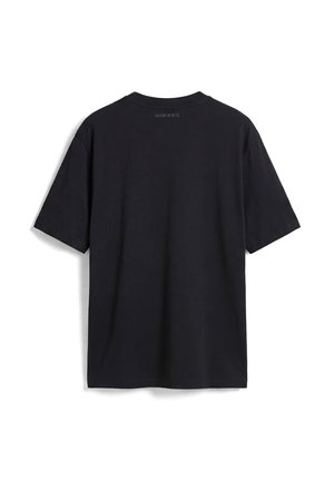 Schwarzes T-Shirt mit kurzen Ärmeln, von hinten gezeigt, mit einem kleinen "Antony Morato" Logo nahe dem Halsausschnitt auf weißem Hintergrund.