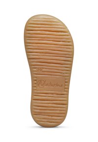 Béžová guma podrážka, s vodorovnými drážkami pro větší trakci. Výrazné logo "Naturino" ražené na povrchu. Velikost 20 vyznačena.