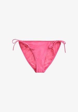 Bas de bikini rose vif avec liens sur les deux hanches, présenté sur un fond blanc uni.