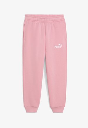 Rozā sporta bikses, kas izgatavotas no mīksta auduma ar elastīgu jostu, sānu kabatām un baltu Puma logo uz kreisās kājas. Ar aprocēm pie potītēm.