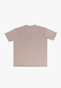 Light beige cotton T-shirt, short sleeves, crew neckline, square shape, no graphics or embellishments, smooth texture. Back view.