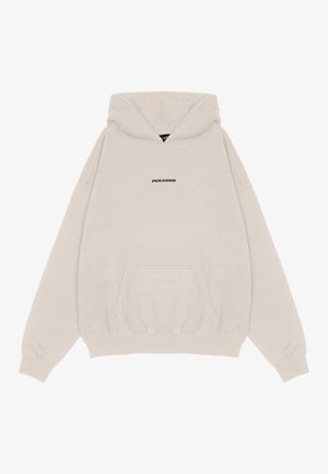 Svetlo siva kapuca iz mehkega materiala, z žepom spredaj in kapuco z vrvico. Na prsih je natisnjen logo "PEGADOR" v črni barvi.