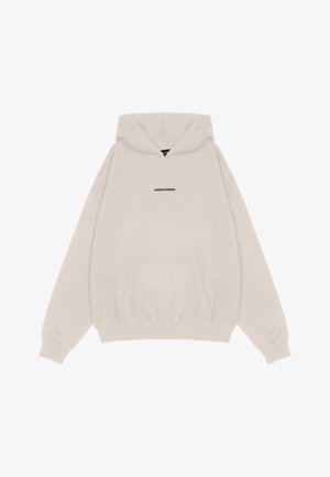 Svetlo siva kapuca iz mehkega materiala, z žepom spredaj in kapuco z vrvico. Na prsih je natisnjen logo "PEGADOR" v črni barvi.