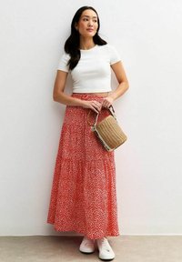 New Look - POLKA DOT TIERED MAXI - Maxi skirt - red pattern Thumbnail Image 1