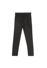 Svarta leggings gjorda av stretchigt tyg, med en slät yta, elastisk midja och en figurnära design som smalnar av vid anklarna.