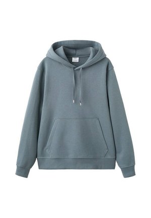 Lichtblauwe hoodie van zachte stof, voorzien van een kangaroezak, verstelbare capuchon met trekkoord en geribbelde boorden aan mouwen en zoom.
