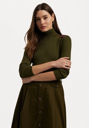 Lauren Ralph Lauren FAUX LEATHER-TRIM RIB KNIT ROLL NECK - Pulover - botanic green