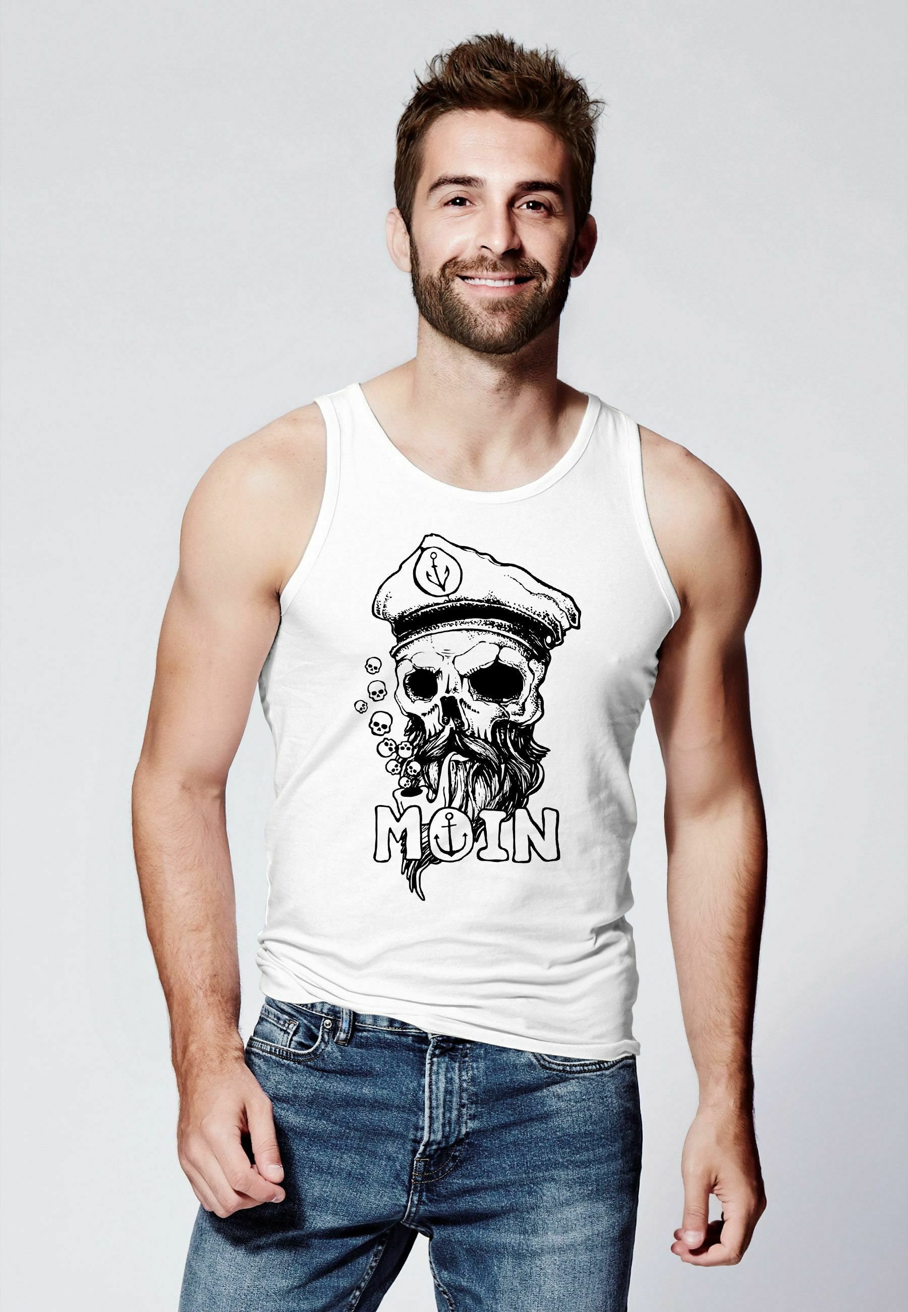 Neverless Herren T-Shirt Mit Vikings Totenkopf & Bart – Slim Fit Aus 100% Baumwolle