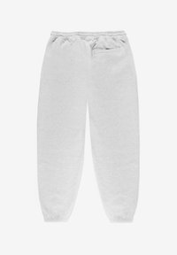 Jasnoszare dresy wykonane z miękkiej, teksturowanej bawełny. Posiadają elastyczny pas, zwężane mankiety i jedną tylną kieszeń.