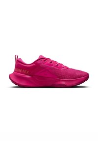 Zapatillas de correr rosas con parte superior de malla, acentos texturizados y marca GORE-TEX. Cuentan con una suela ligera y un talón reforzado para mayor soporte.