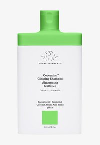 White bottle with a green cap, featuring a minimalist design. Labels in black convey product name and ingredients. 240 ml capacity.