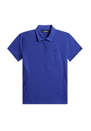 Purple polo shirt featuring a classic collar, short sleeves, and a textured panel on the sides. Logo printed on the chest and sleeve.
