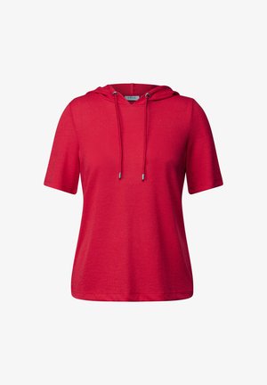 Felpa rossa a maniche corte realizzata in tessuto leggero, con collo a coulisse, vestibilità comoda e texture liscia.