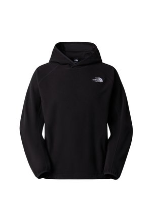 Juodas vilnonis džemperis su kanguro kišene, reguliuojama gaubtu ir siuvinėtu logotipu kairiajame krūtinės pusėje. Minkšta tekstūra ir laisvas kirpimas.