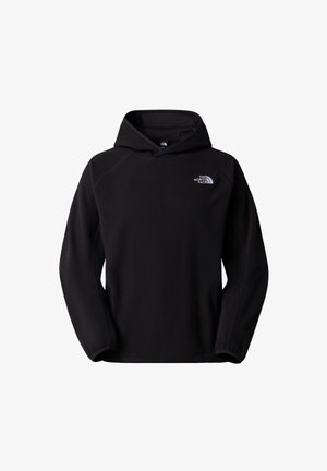 Felpa nera con cappuccio in pile, dotata di tasca a marsupio, cappuccio regolabile e logo ricamato sul petto a sinistra. Tessuto morbido e vestibilità comoda.