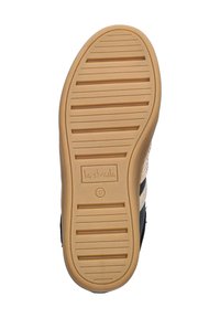 Semelle de chaussure en caoutchouc avec un motif texturé et rainuré. Couleur beige avec des accents noirs et le nom de la marque "la strada" visible. Taille 37.