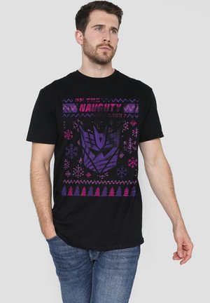 Cotton Soul TRANSFORMERS DECEPTICONS NAUGHTY LIST CHRISTMAS - Print T-shirt - black