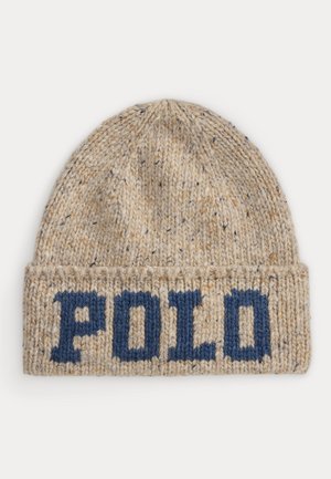 Polo Ralph Lauren, INTARSIA-KNIT MERINO-WOOL-BLEND BEANIE UNISEX - Плетена шапка - beige