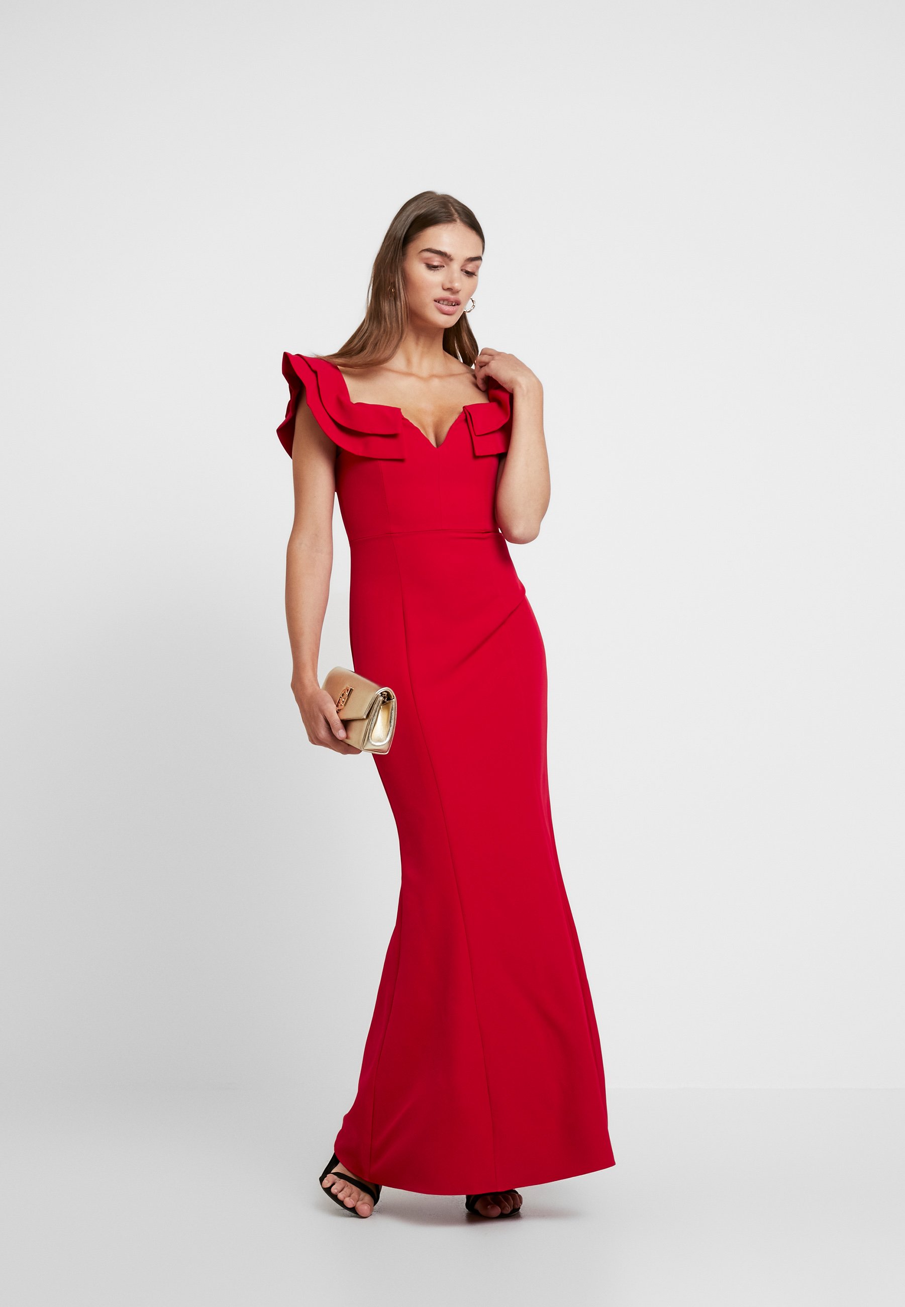 red off shoulder gown