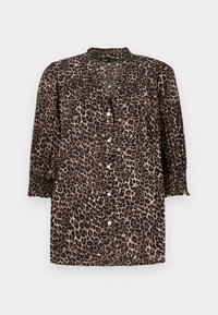 Košulja s leopard uzorkom u smešnim i crnim tonovima, s dugmadi sprijeda, rukavima do ¾ s nabranim detaljima i okruglim izrezom.