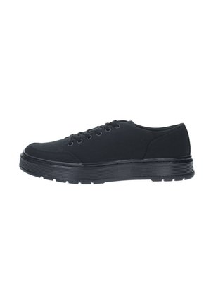 Zapatillas de lona negras con punta redondeada, diseño con cordones, parte superior texturizada y suela acanalada y acolchada para mayor comodidad y soporte.