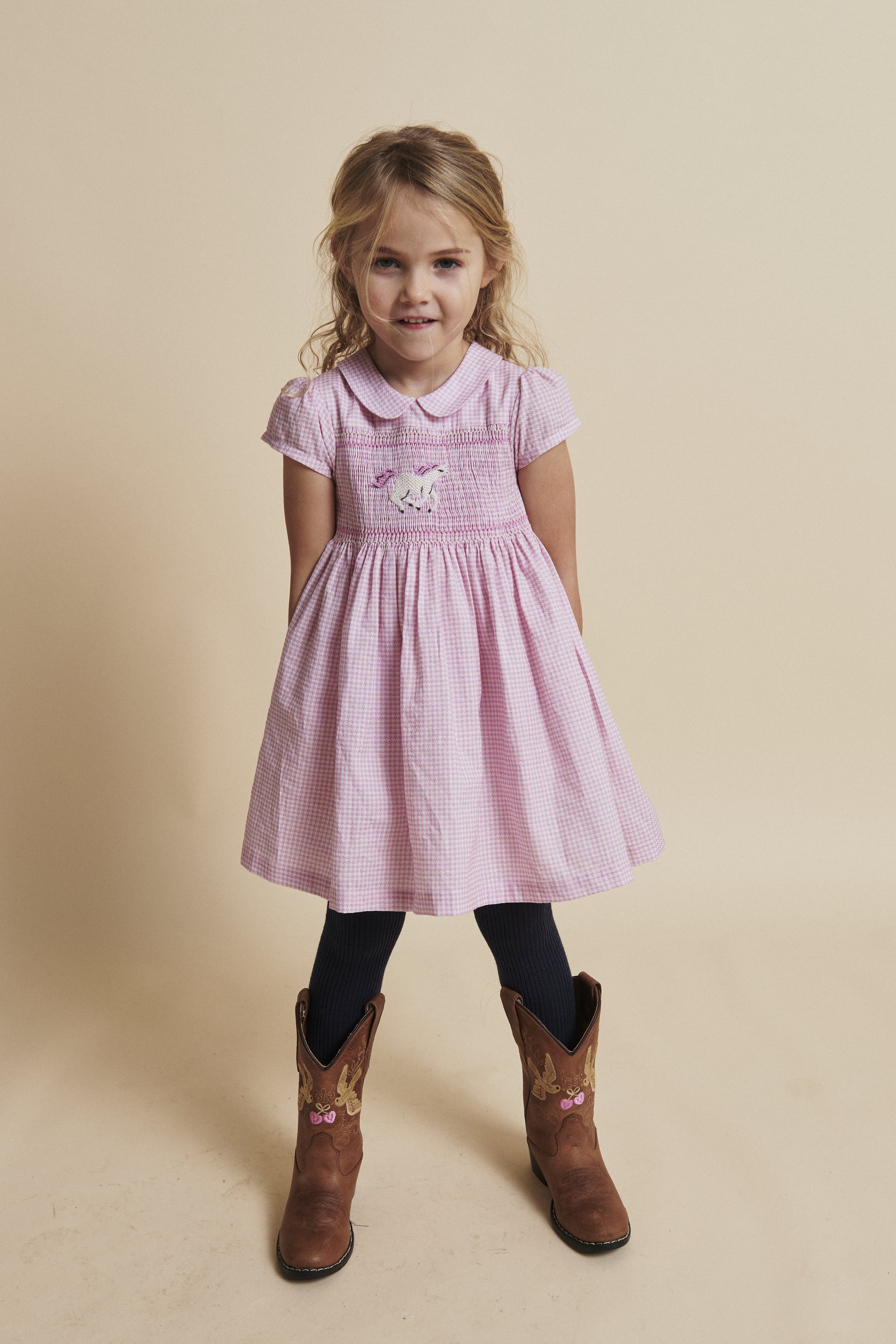 princess polly baby blue dress Copenhagen Colors HOUNDSTOOTH HANDMADE UNICORN AND SMOCK - Day dress -  syringa/light pink