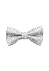 Gray silk bow tie features a delicate leaf pattern, with a central knot and pointed ends, showcasing a smooth, glossy texture.