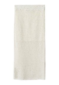 Torchon de cuisine en coton tissé de couleur blanc cassé avec un motif texturé et un ourlet piqué. Le tissu présente de subtiles taches de couleur réparties uniformément.