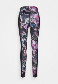 Figursydda leggings med svart bas och ett mönster av flerfärgade blommor och dödskallar. Elastisk midjeband och kontrasterande svarta sidopaneler.